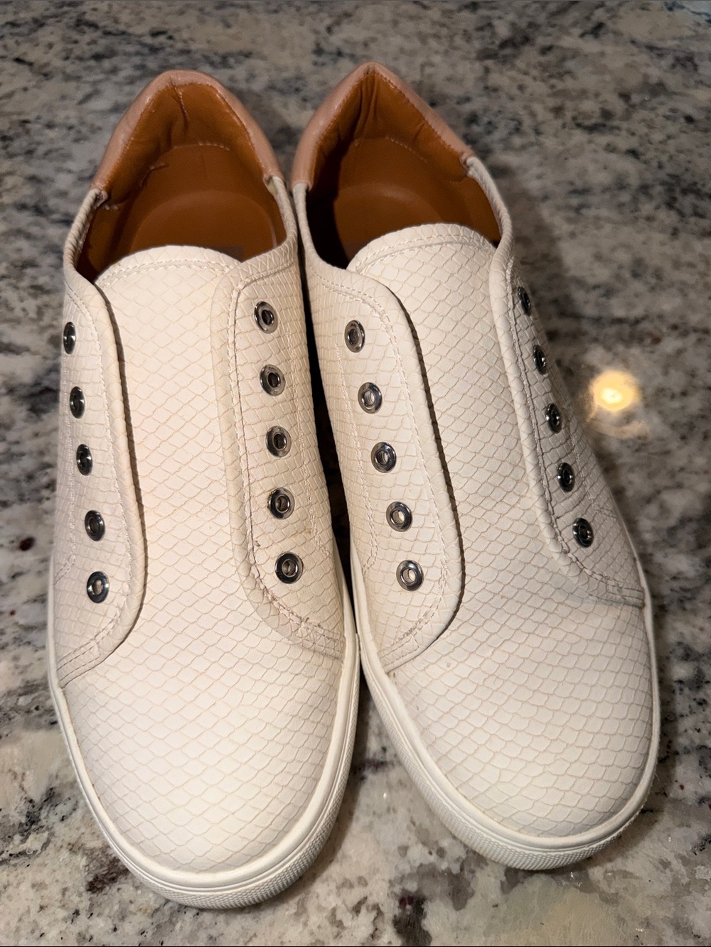 Slip-On Womens textured Casual Sneakers in Cream - leather like.